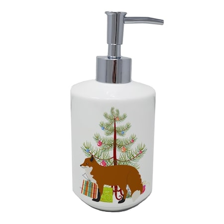 Carolines Treasures 7 x 3.5 in. Red Fox Christmas Ceramic Soap Dispenser, Teal BB9243SOAP